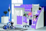 High Sleeper Bed, desk, wardrobe 9831A purple
